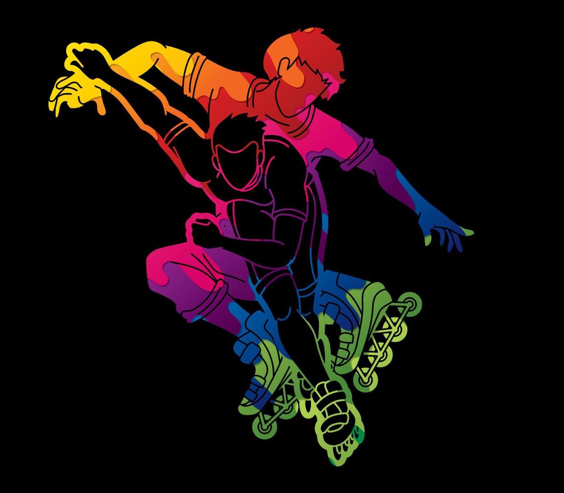 Group of Roller blade Roller Skate Players Action vector