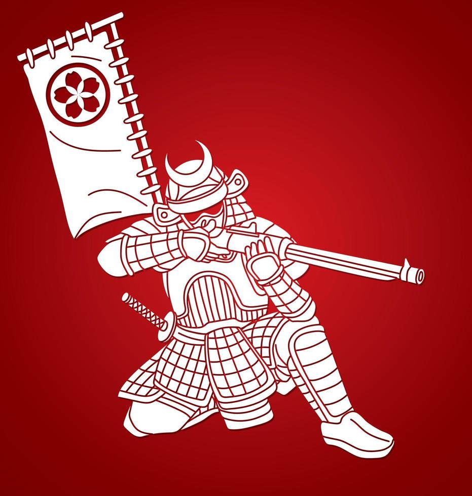 silueta de guerrero samurai vector