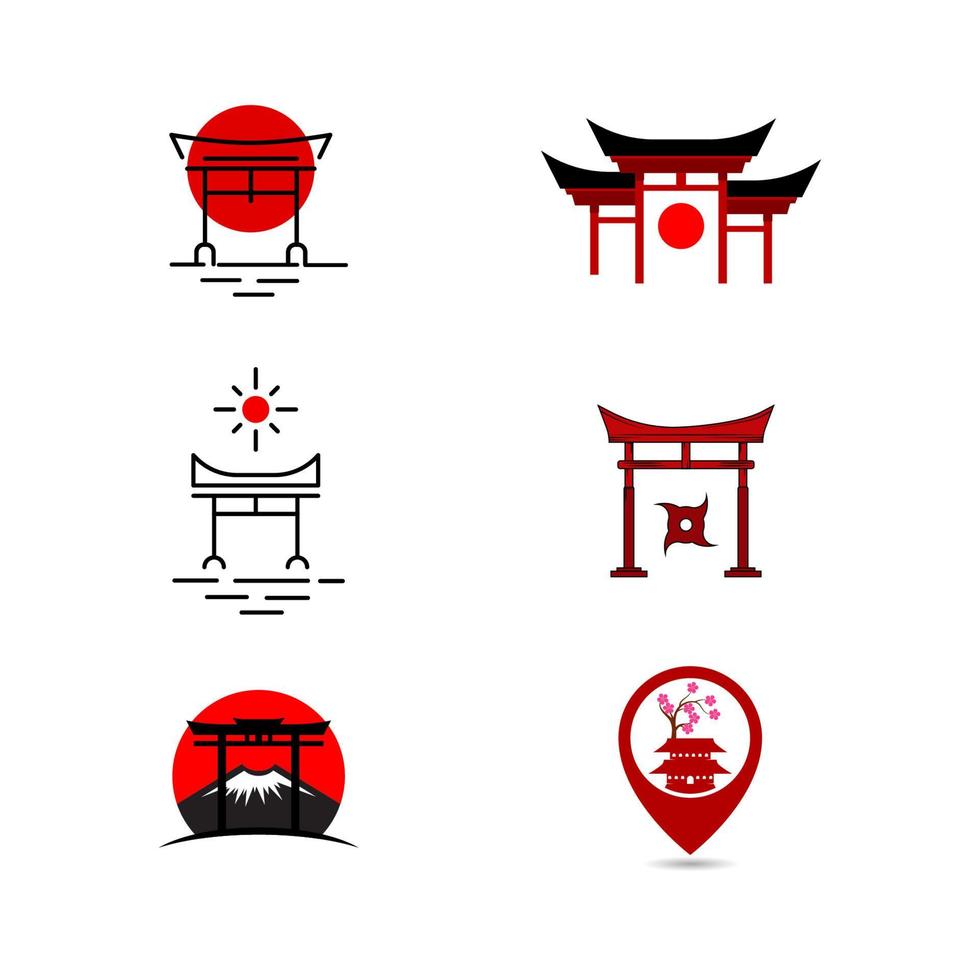 puerta, japón, vector, icono, diseño, ilustración vector