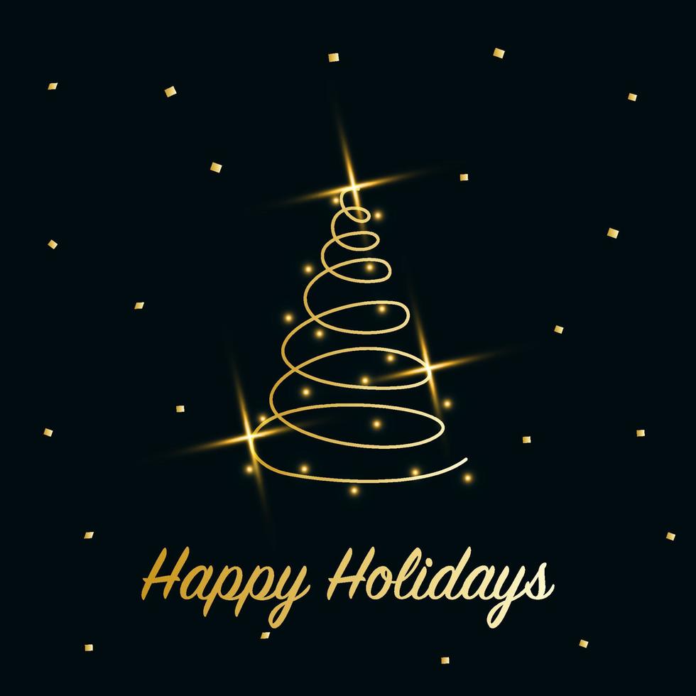 árbol de Navidad brillante con polvo brillante. icono de contorno metálico dorado sobre un fondo azul oscuro. feliz navidad y próspero año nuevo 2022. dorado metalizado. ilustración vectorial. felices vacaciones. vector