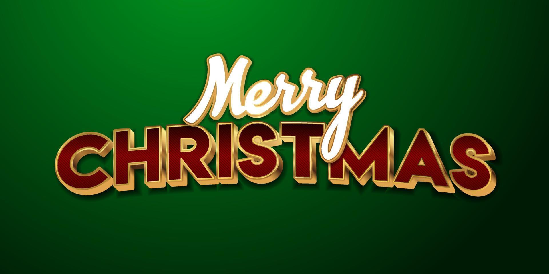 Gold and green merry christmas lettering on green background vector