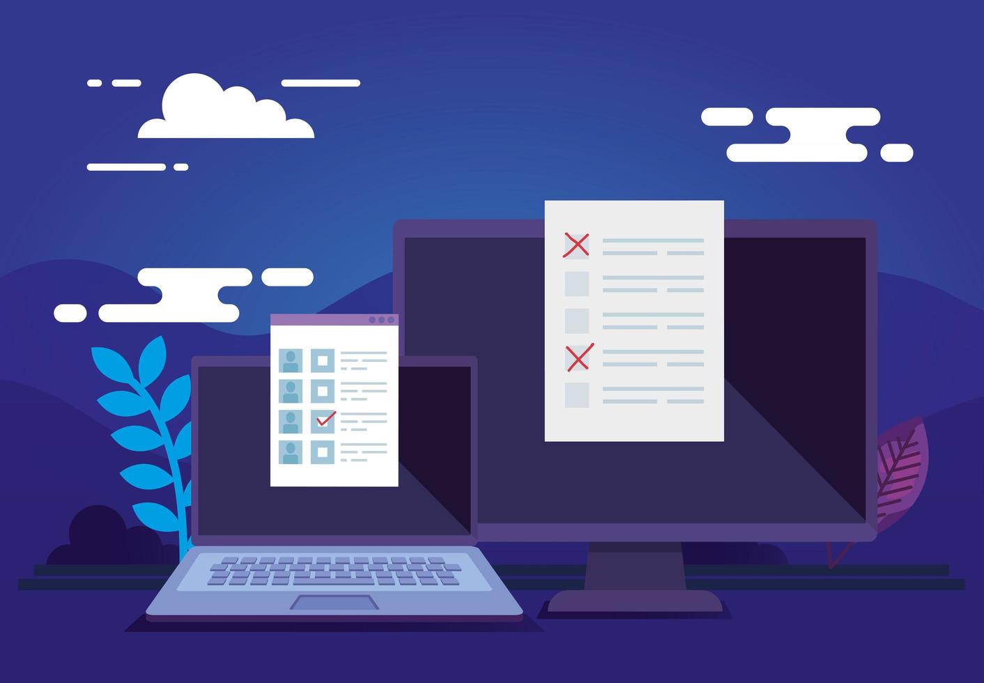 laptop with computer for vote online vector