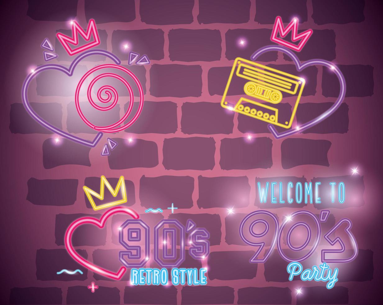 set of labels retro style neon light vector