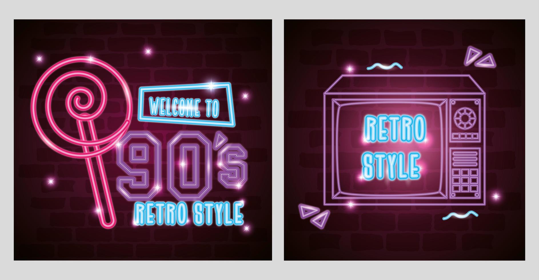 set of labels retro style neon light vector