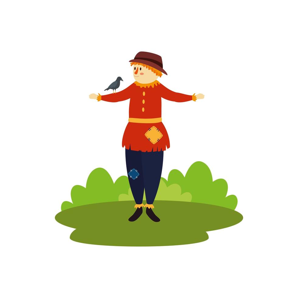 scarecrow with raven bird character fairytale vector