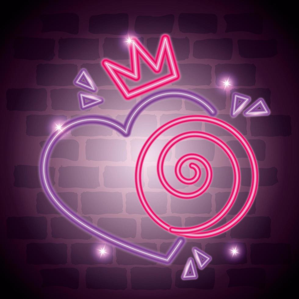 cute heart love with crown neon light vector