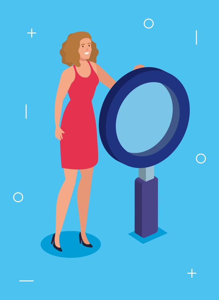 beautiful woman with magnifying glass isolated icon vector