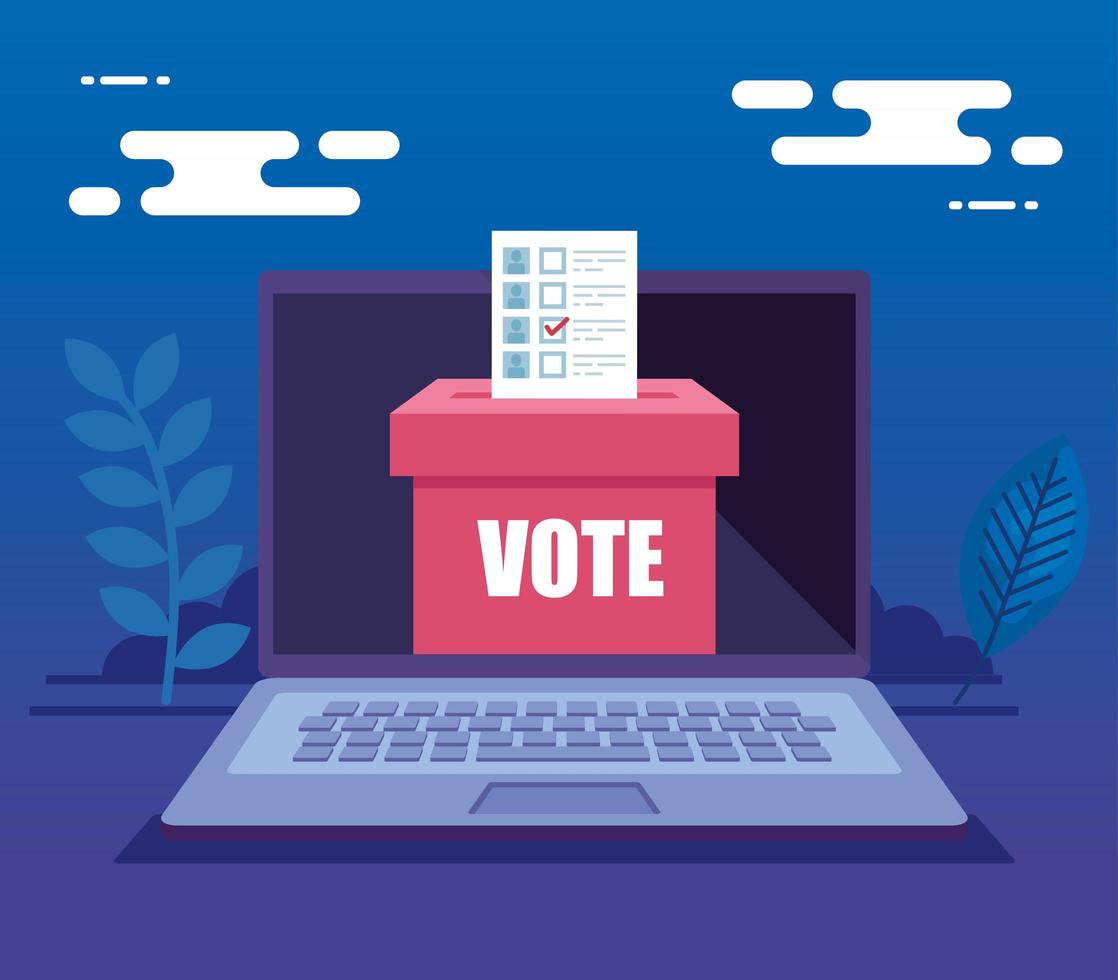 laptop computer for vote online with ballot box vector