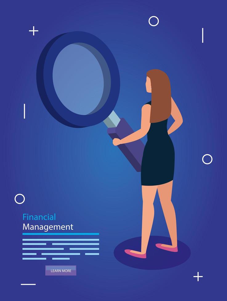 financial management with woman and magnifying glass vector
