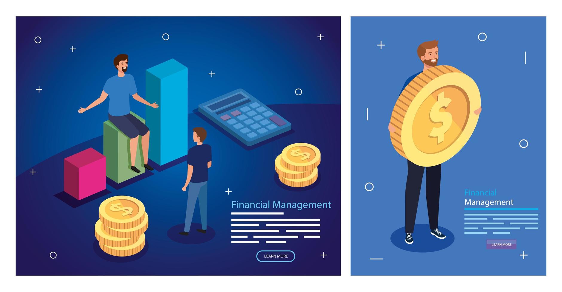 set poster of financial management with people and icons vector