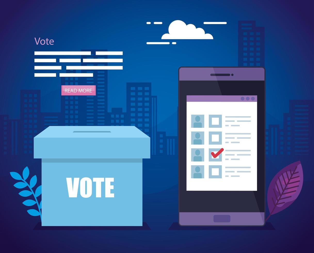 poster of vote with ballot box and smartphone vector