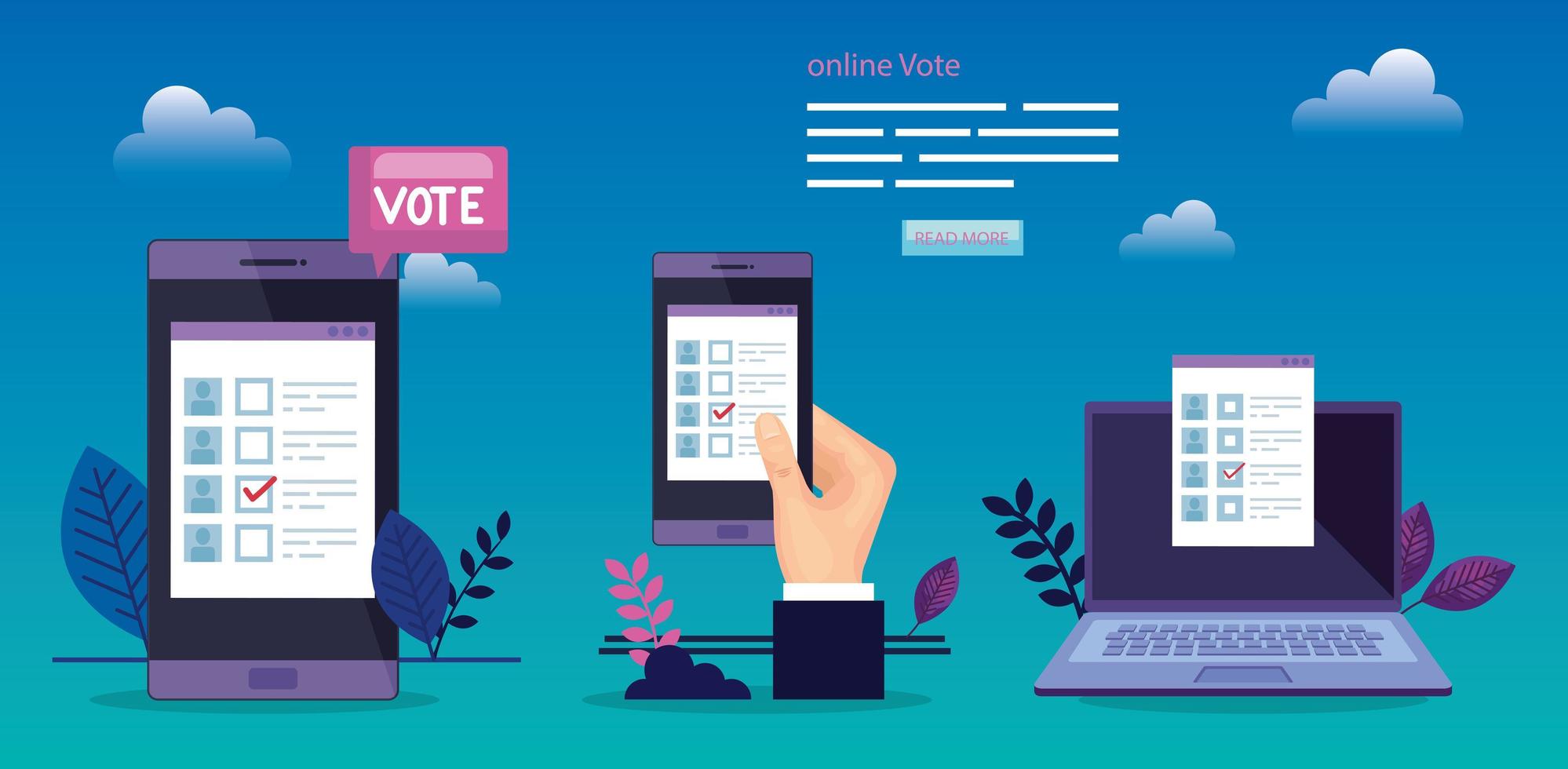 poster of vote with hand and devices electronics vector