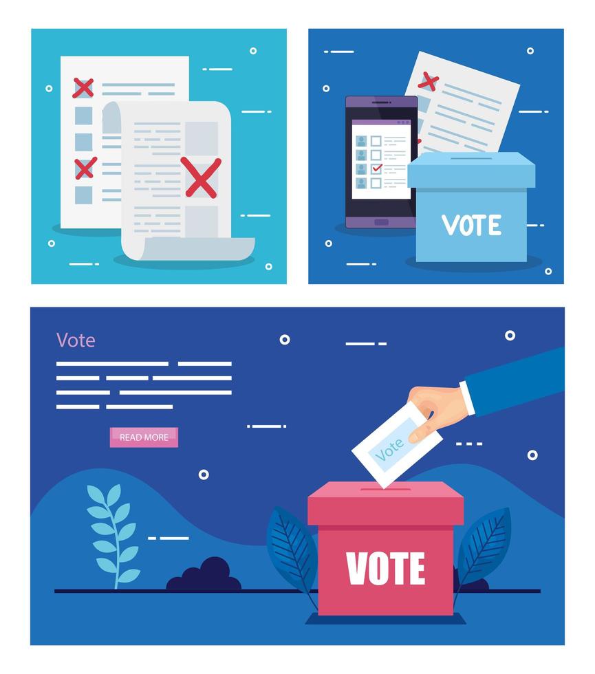 set poster of vote with icons vector