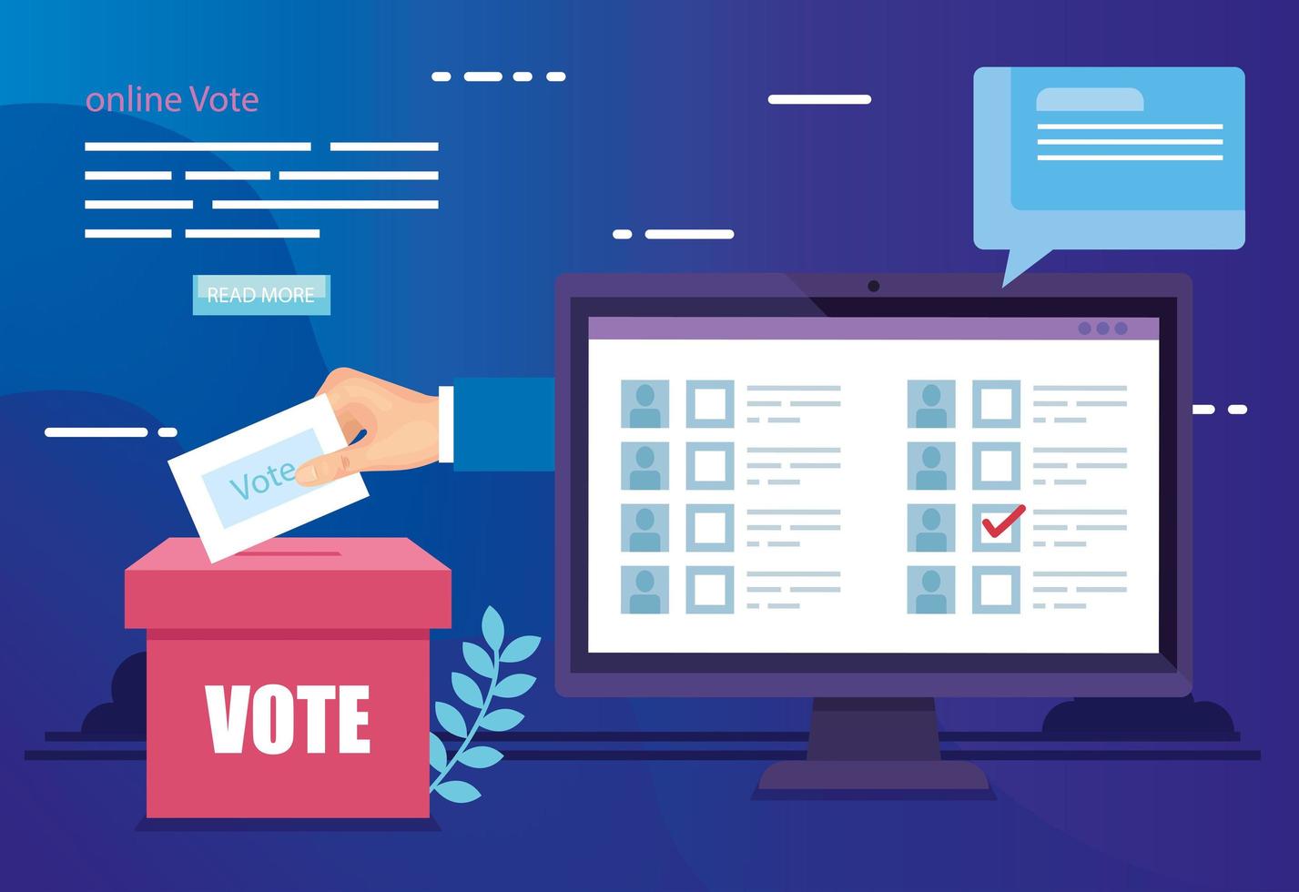 cartel de votación en línea con computadora y urnas vector