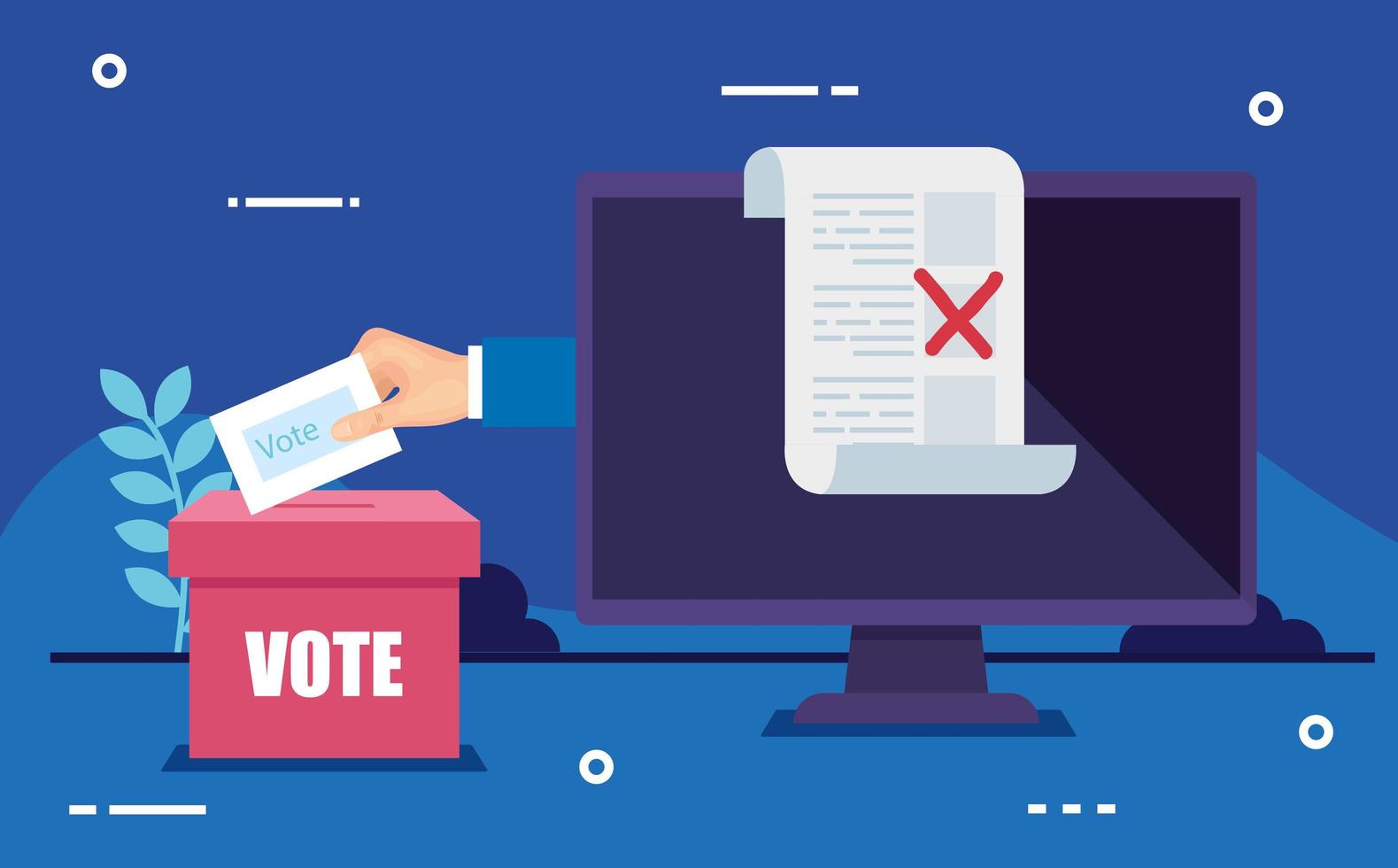 computer for vote online with hand and ballot box vector