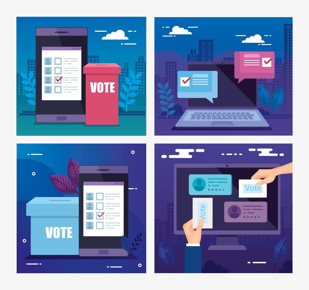 set poster of vote with icons vector