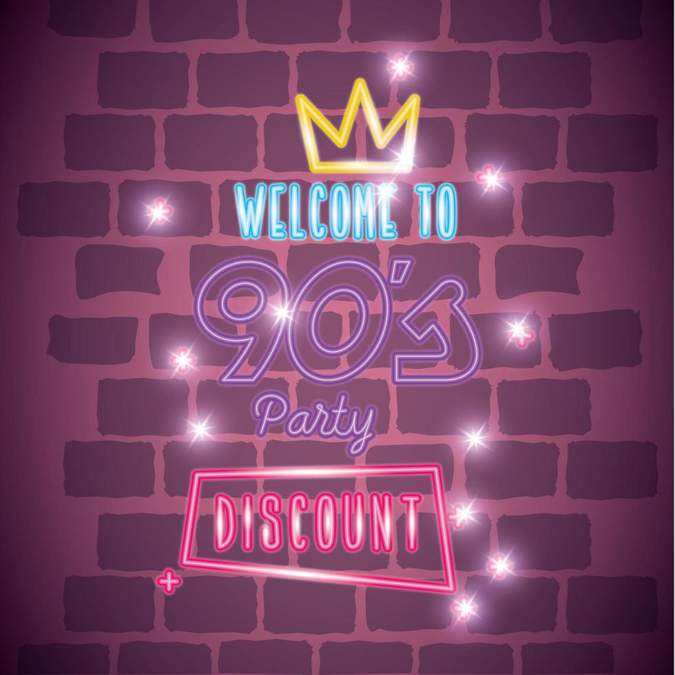 label welcome to nineties discount neon light vector