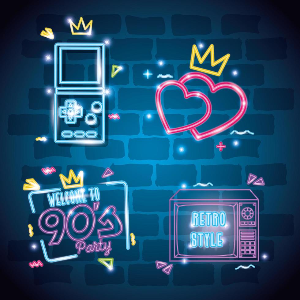 set of labels retro style neon light vector