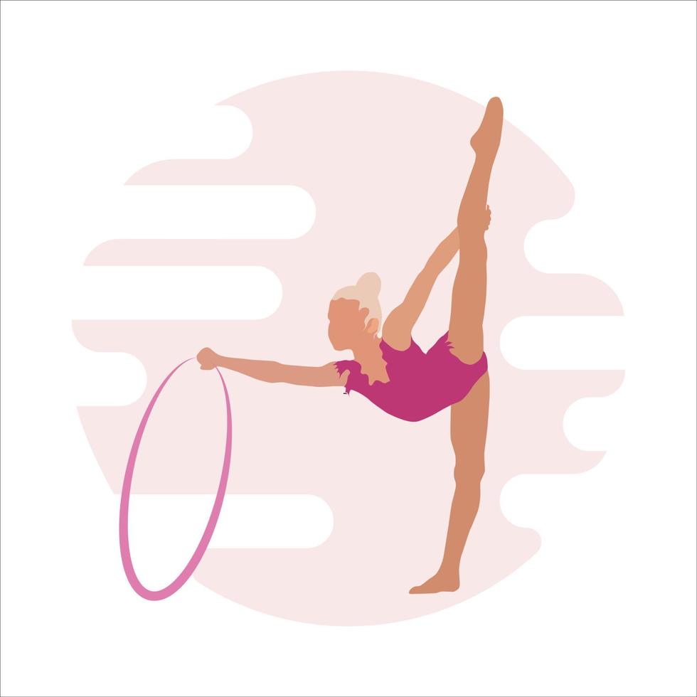 un dibujo lineal de una gimnasta. la niña practica gimnasia con un aro.  sobre un fondo abstracto. arte lineal 4302620 Vector en Vecteezy