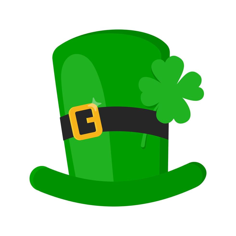 Saint Patrick Day leprechaun green hat with shamrock clover leaf icon. vector