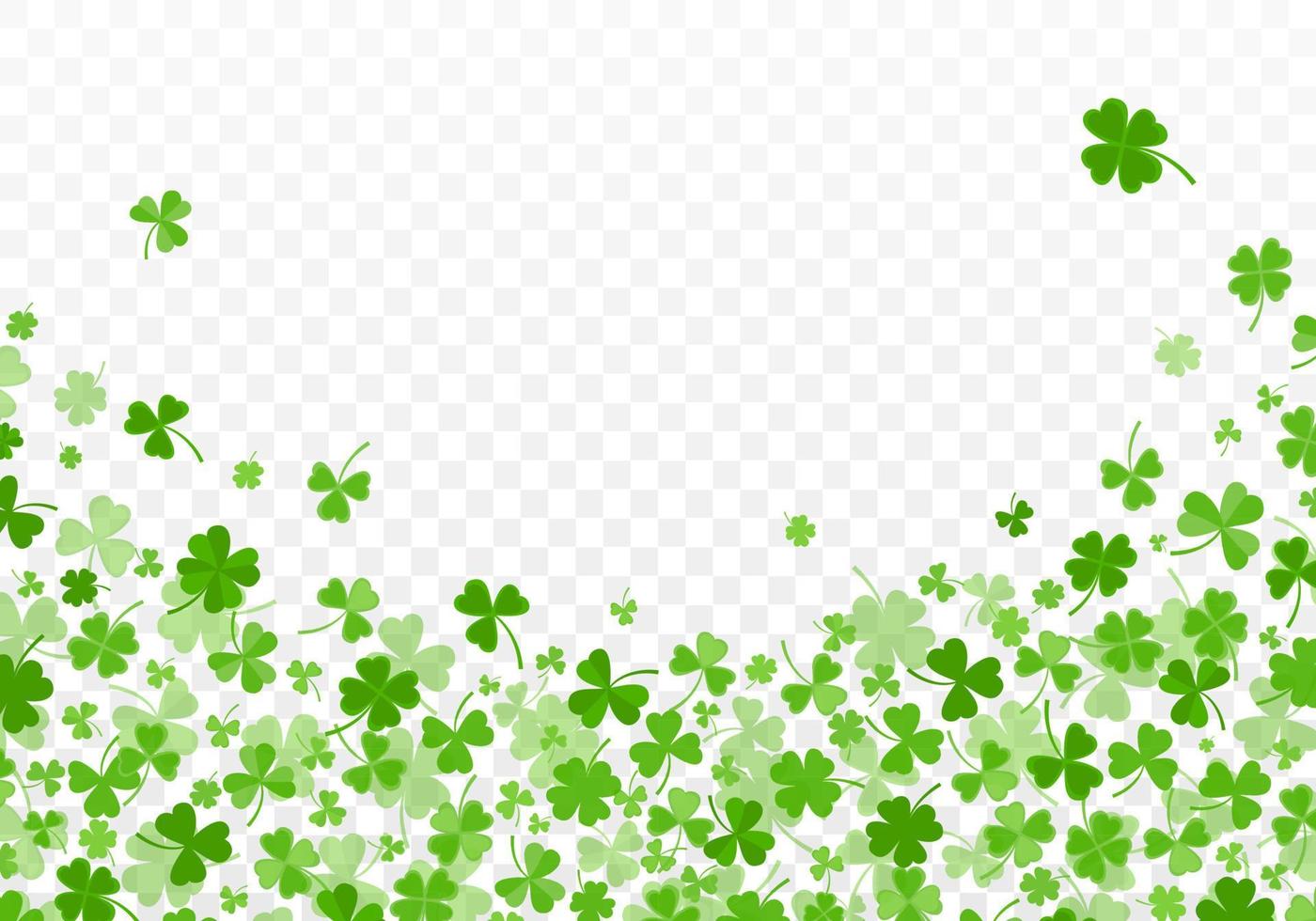 Shamrock or clover leaves flat design green backdrop pattern vector illustration isolated on transparent background.