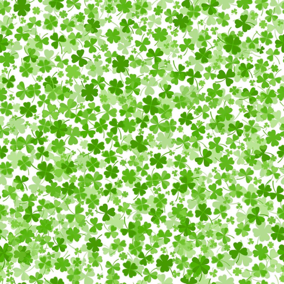 Shamrock or clover leaves flat design green backdrop pattern vector illustration.