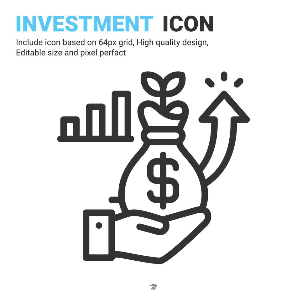Investment icon vector with outline style isolated on white background. Vector illustration money bag sign symbol icon concept for business, finance, industry, company, apps, web and all project