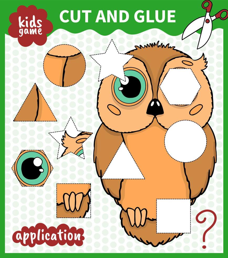 Children board animal game cut shape and glue in place for preschoolers and primary school students worksheets.Page read and match for kids educational book vector