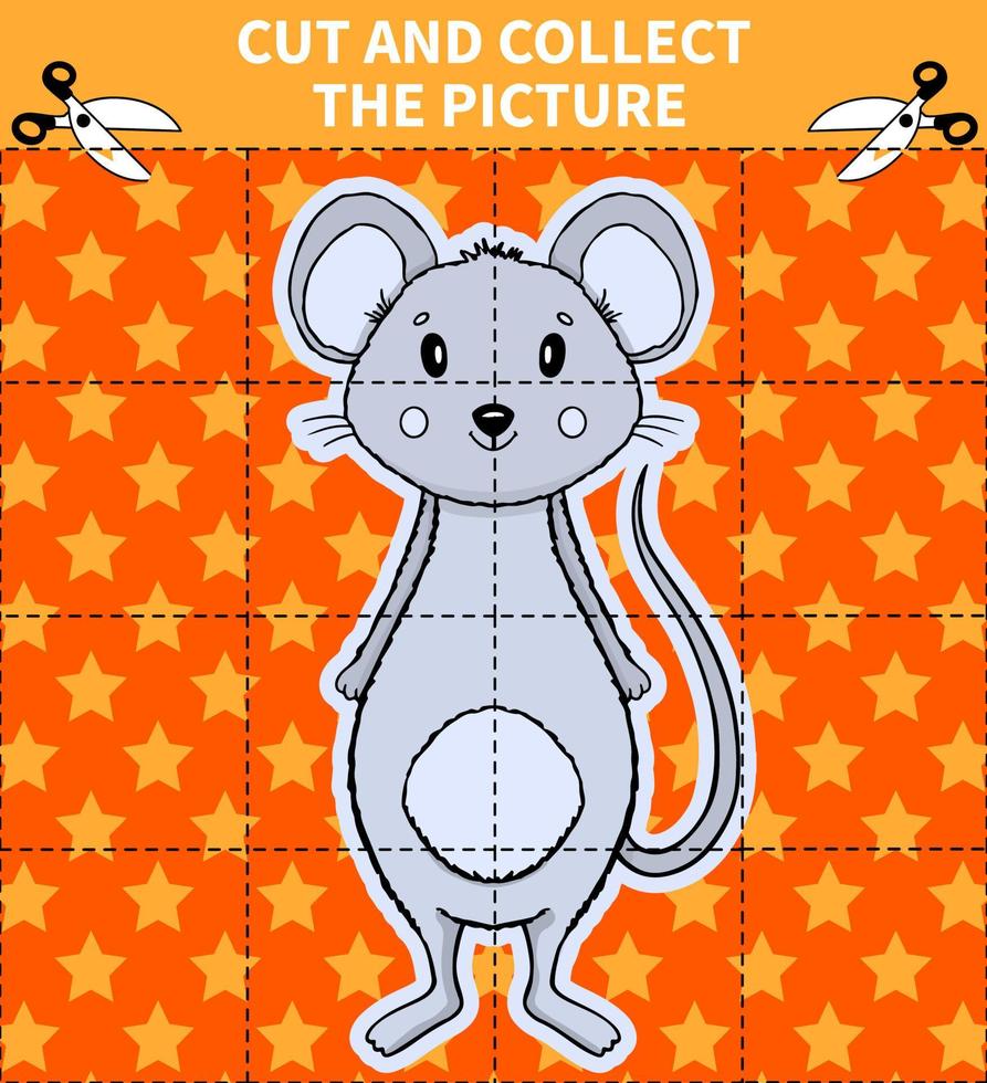 Children board animal game puzzle for preschoolers and primary school students worksheets.Page read and match for kids educational book. vector