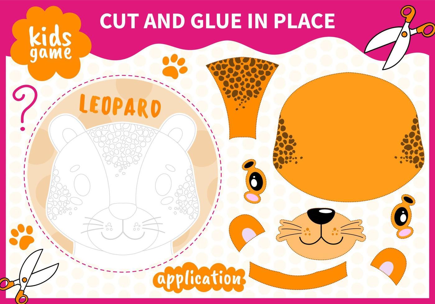 Children board animal applique  game cut and glue in place for preschoolers and primary school students worksheets.Page read and match for kids educational book vector