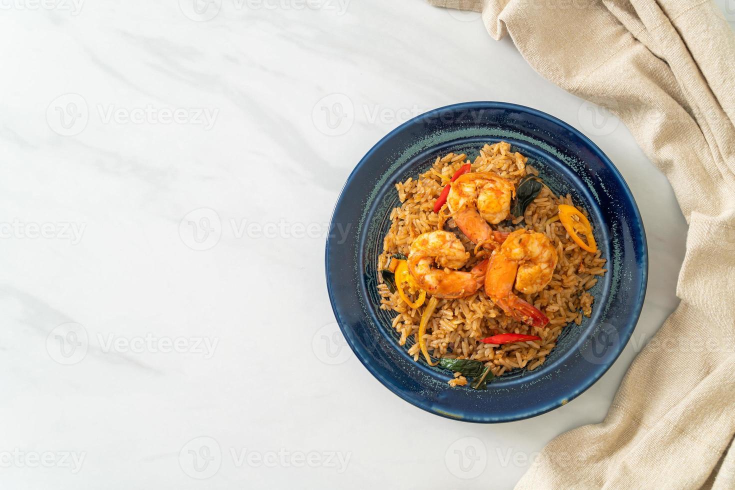 shrimps fried rice with herbs and spices photo