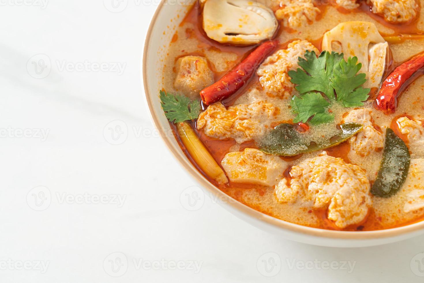 spicy boiled pork soup with mushroom - Tom Yum photo