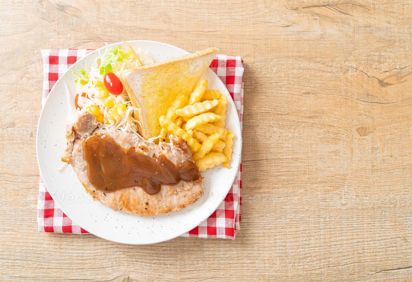 pork steak with black peppers gravy sauce photo