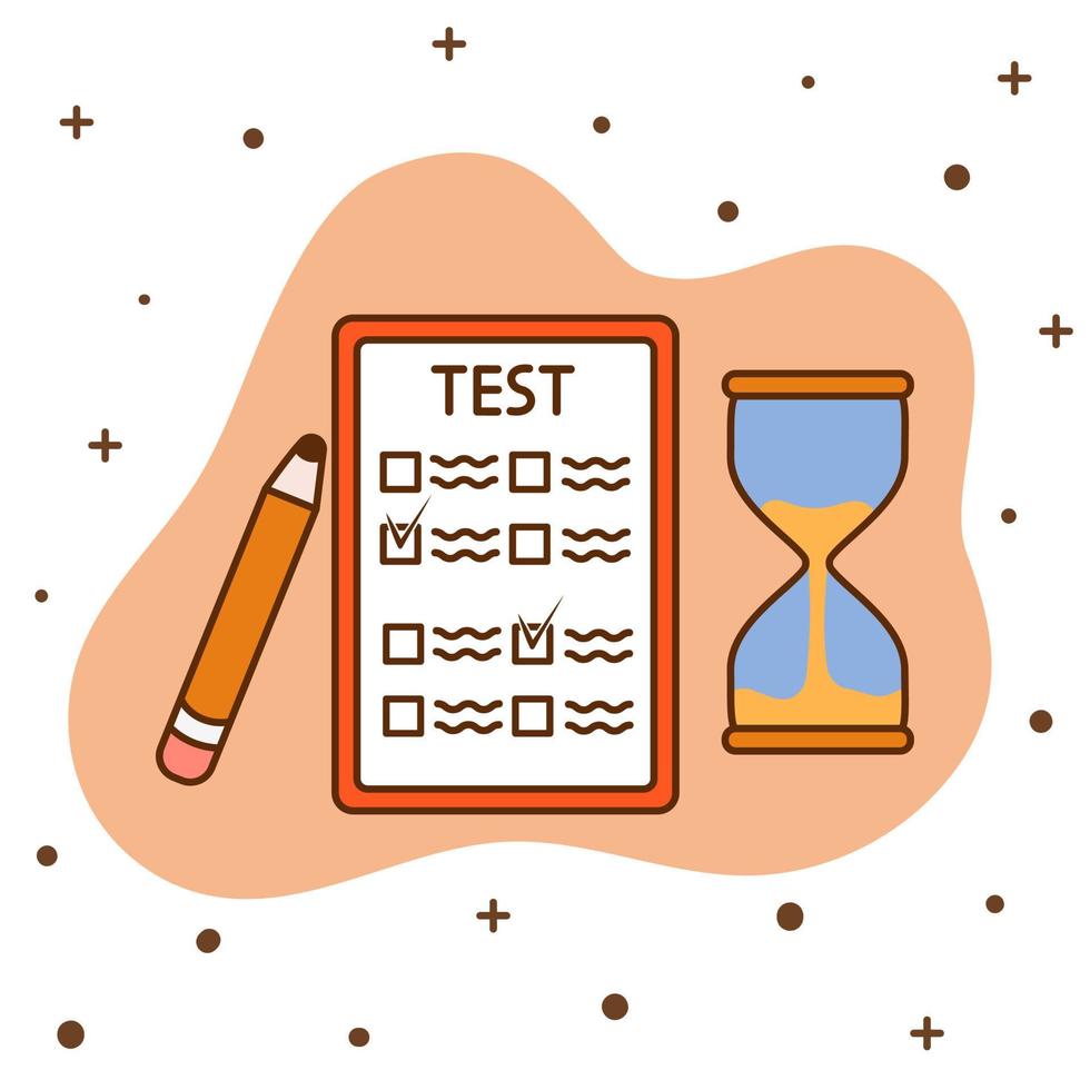 Test list in cartoon style. The concept of education and knowledge assessment, in educational institutions or at work vector