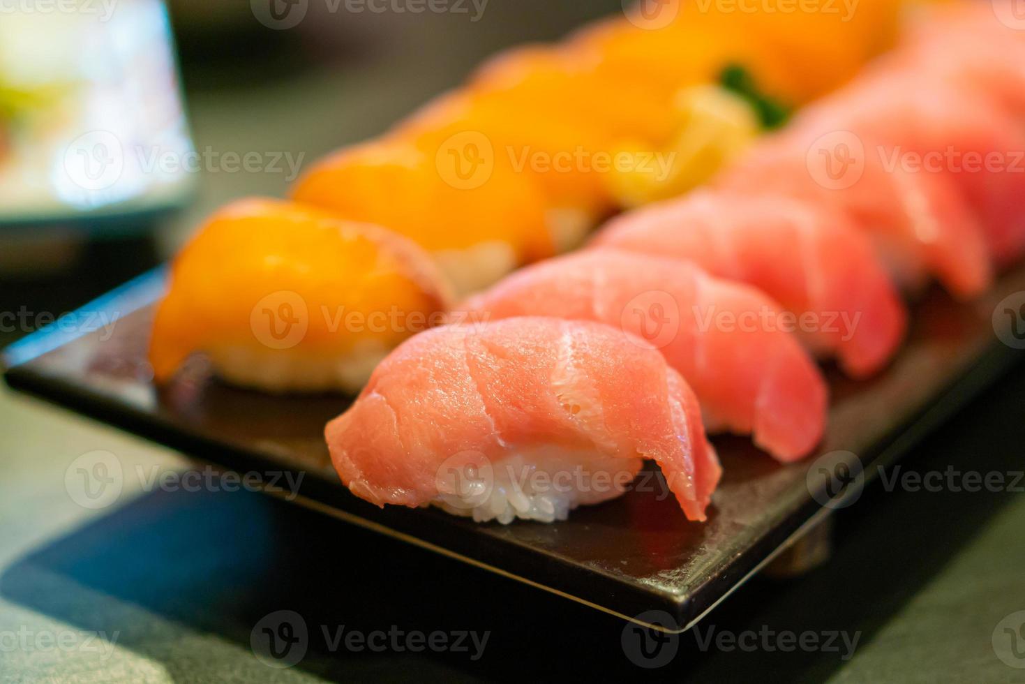 fresh tuna raw sushi on plate photo