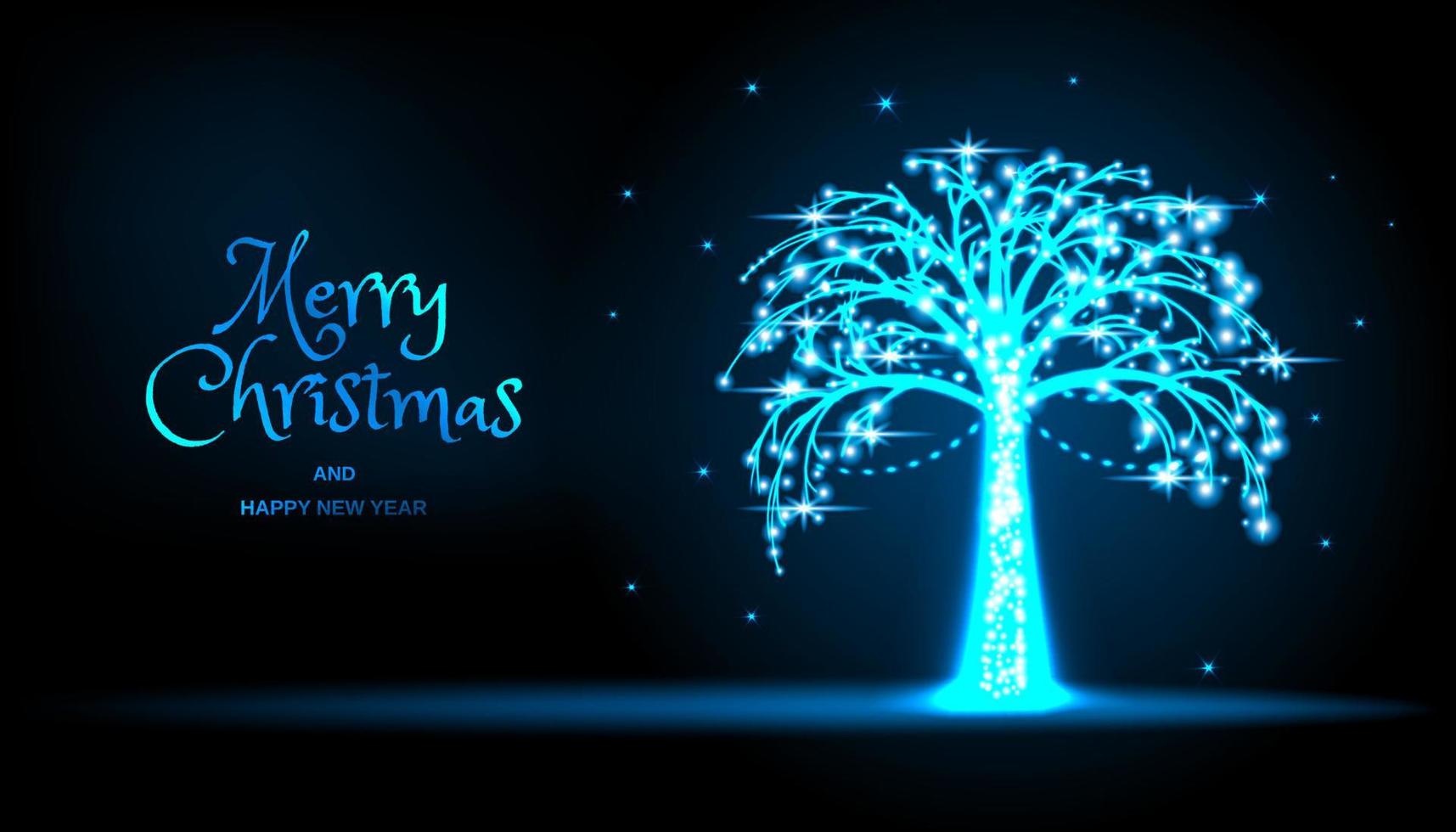 LED electric tree. Christmas decor of cities and streets. Neon on a dark background. Happy New Year. vector