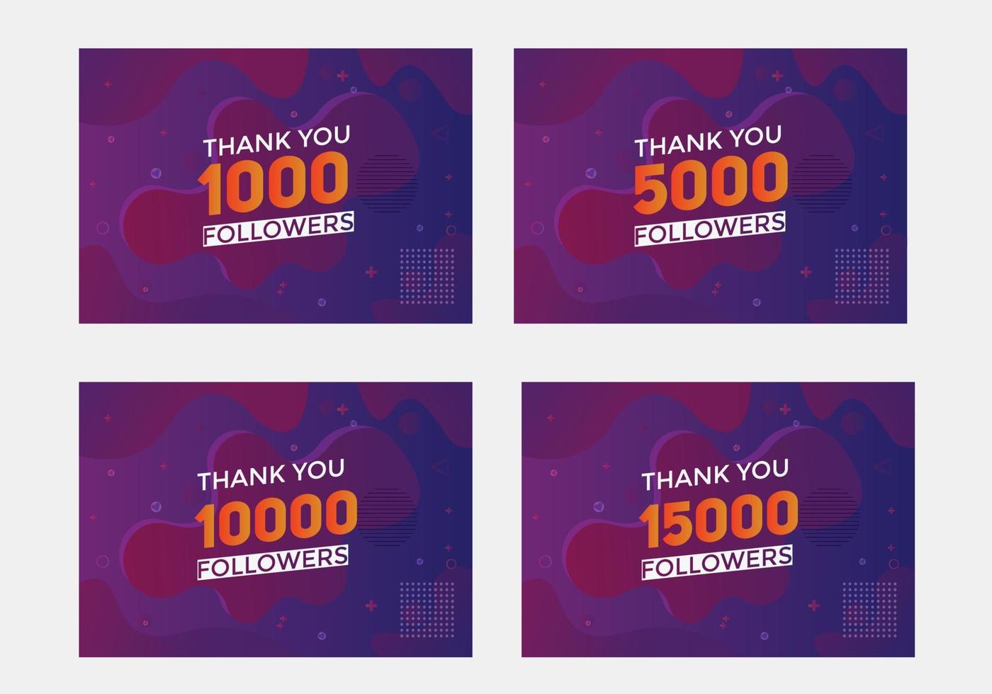 set of thank you followers colorful banner Thank you followers Banners 1000 5000 10000 15000 followers social midea banner vector