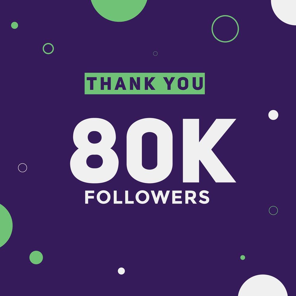 80k followers thank you colorful celebration template social media 80000 followers achievement banner vector