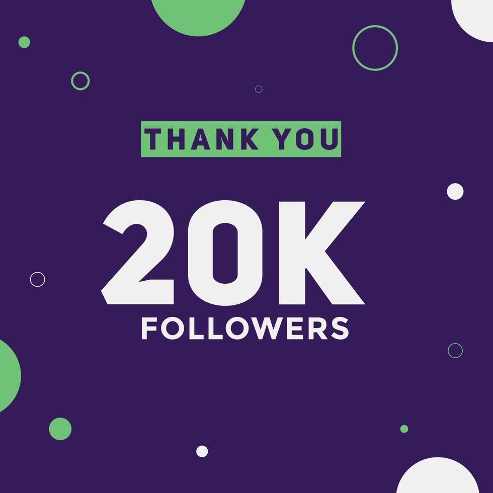 20k followers thank you colorful celebration template social media 20000 followers achievement banner vector