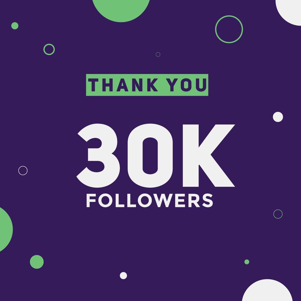 30k seguidores gracias plantilla de celebración colorida seguidores de redes sociales logro felicitaciones vector