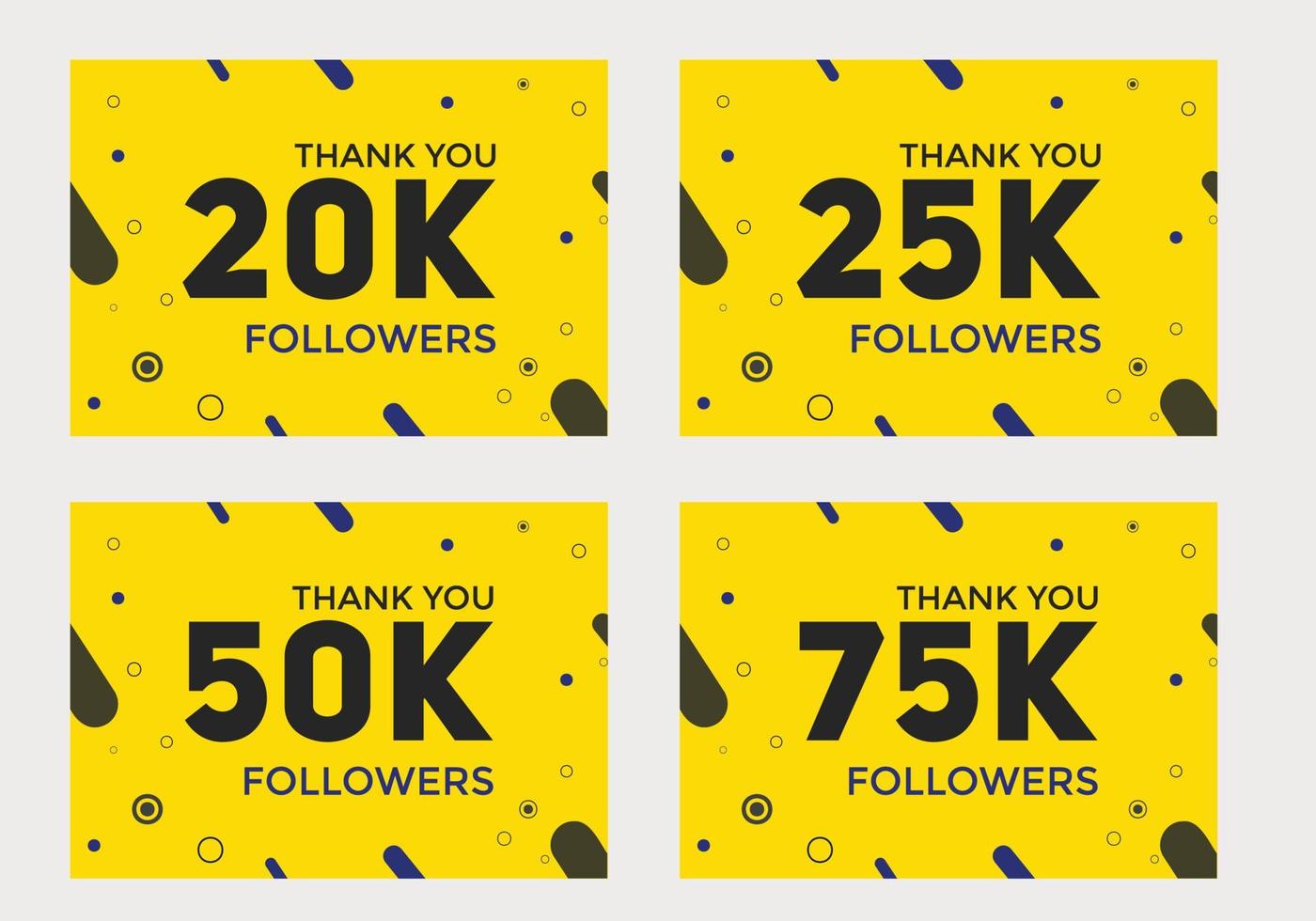 set of thank you followers colorful banner Thank you followers Banners 20k 25k 50k 75k followers social midea banner vector