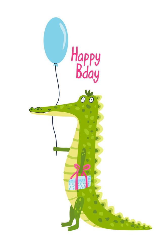 Birthday greeting card with a funny crocodile vector