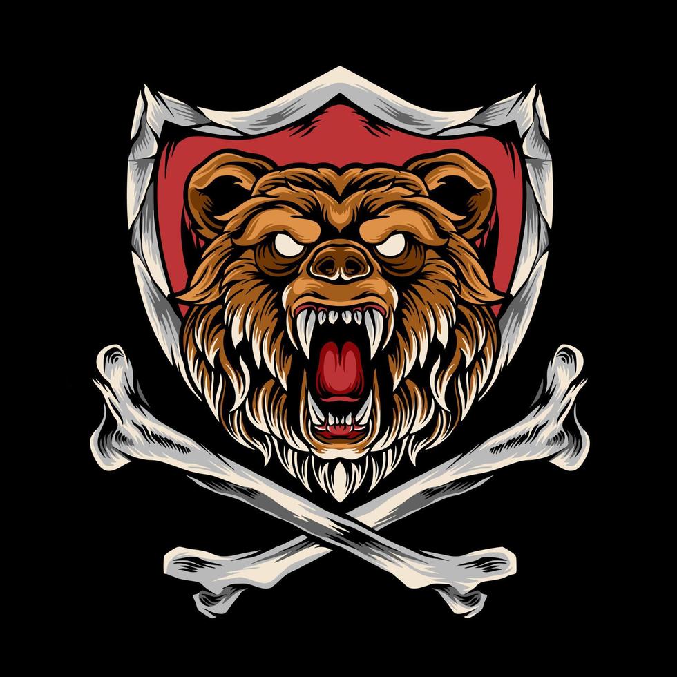 Bear with cross bone and shield vector