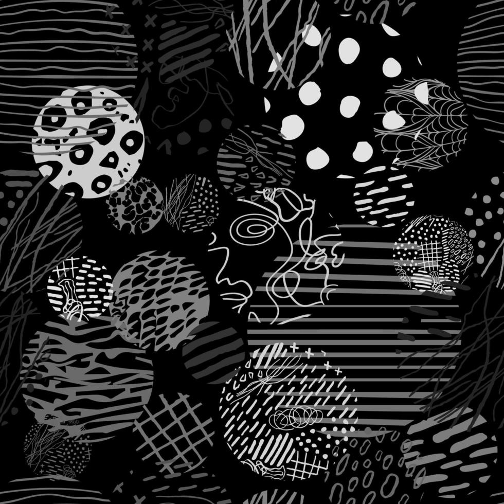 Vector modern black and white seamless background with hand drawn abstract  round elements, doodles. Use it for wallpaper, textile print, pattern fill,  web, texture, wrapping paper, design presentation 4305646 Vector Art at
