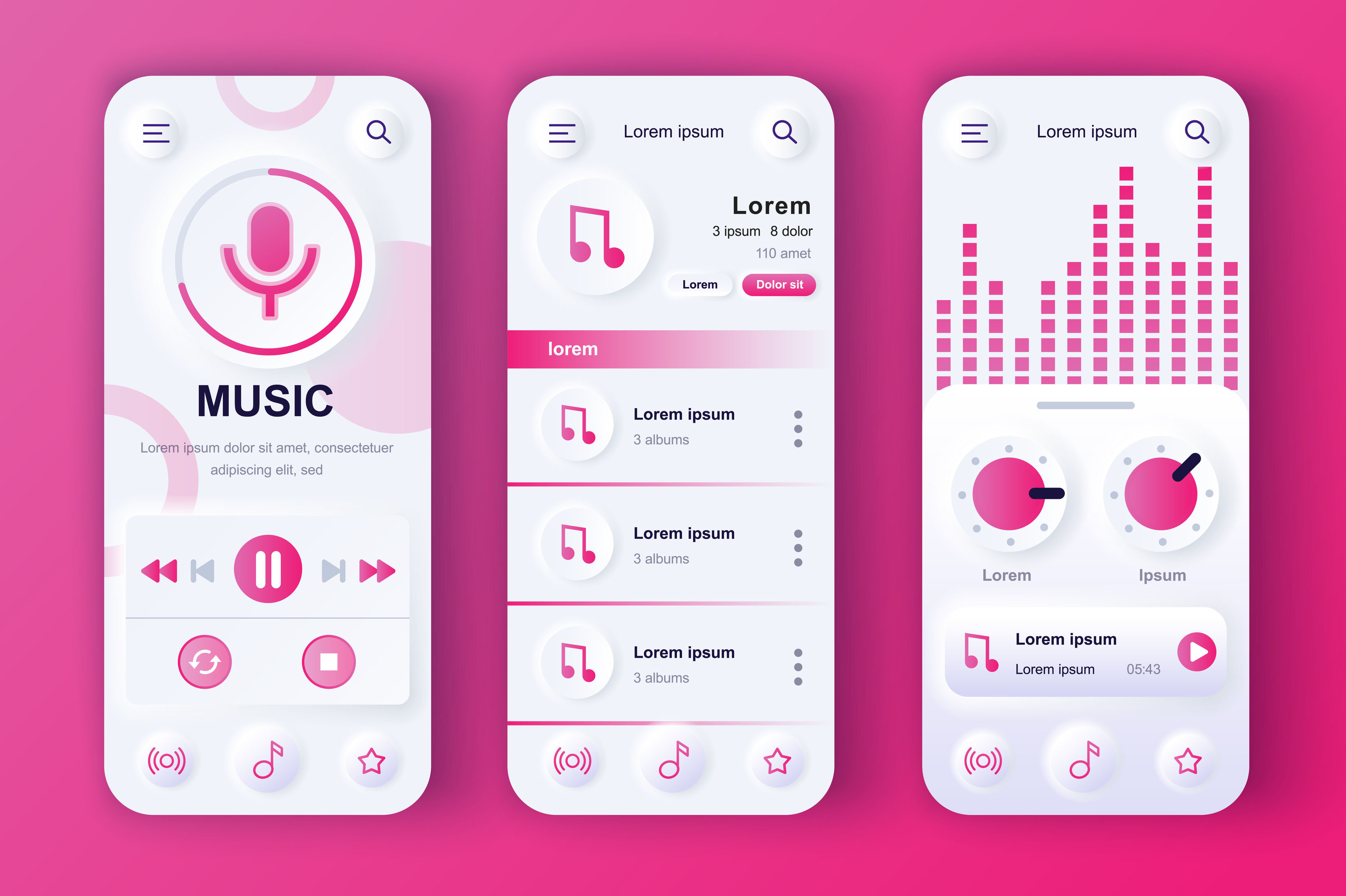 Music Player Concept Neumorphic Templates Set Play Music Song