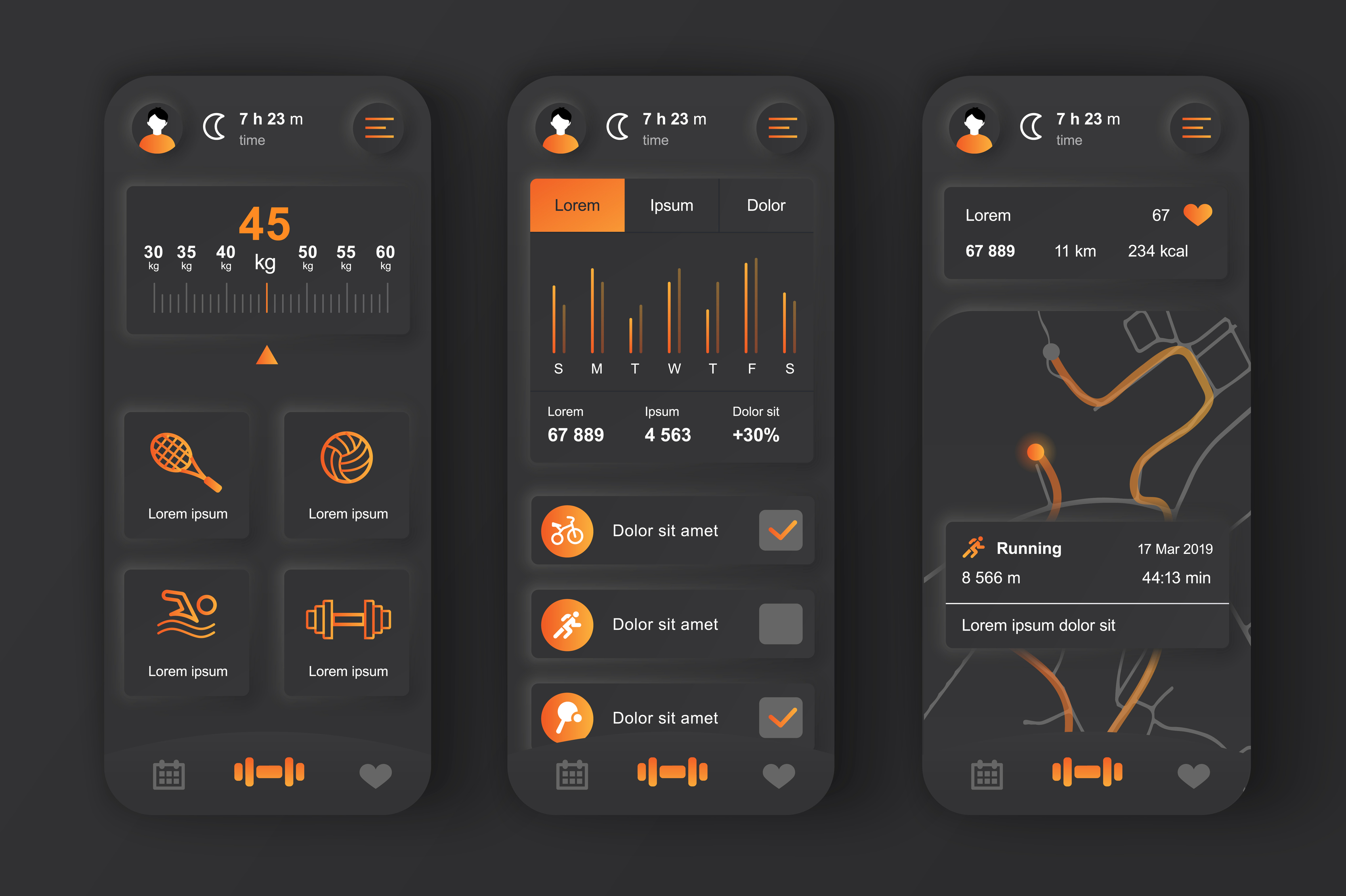 Fitness Workout Concept Neumorphic Templates Set Sports Activity 
