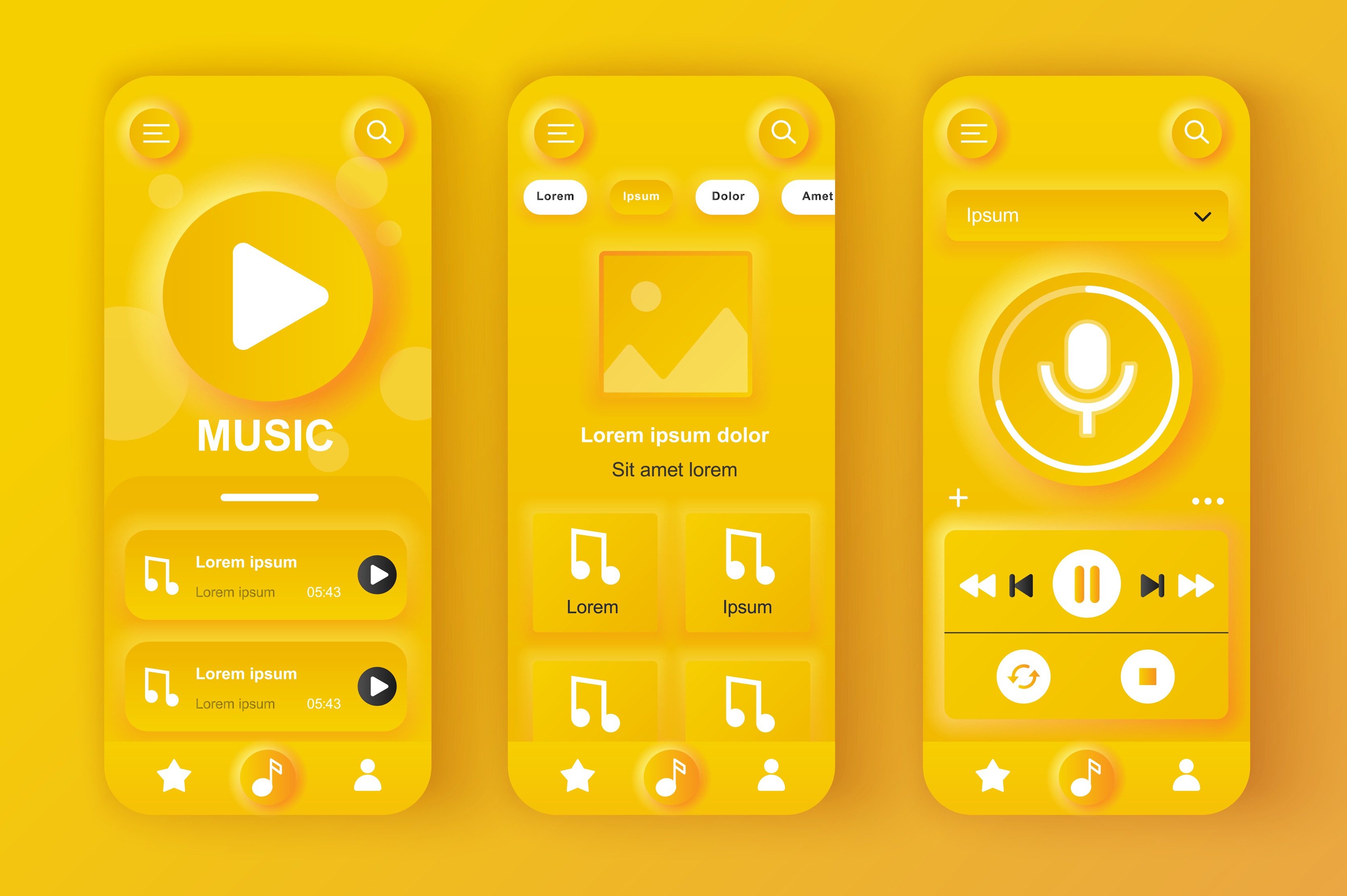 Music Player Concept Neumorphic Templates Set Player Interface With 