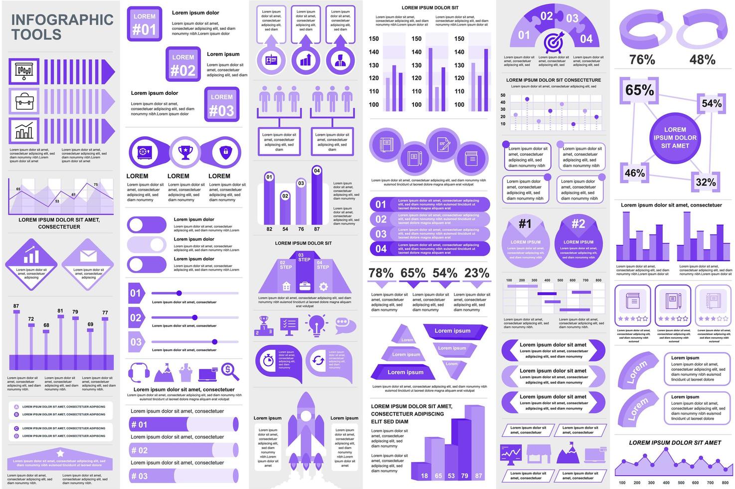 paquete de plantilla de diseño de vector de visualización de datos de elementos infográficos. mega set. se puede utilizar para pasos, procesos comerciales, flujo de trabajo, diagrama, concepto de diagrama de flujo, línea de tiempo, iconos, gráficos de información.