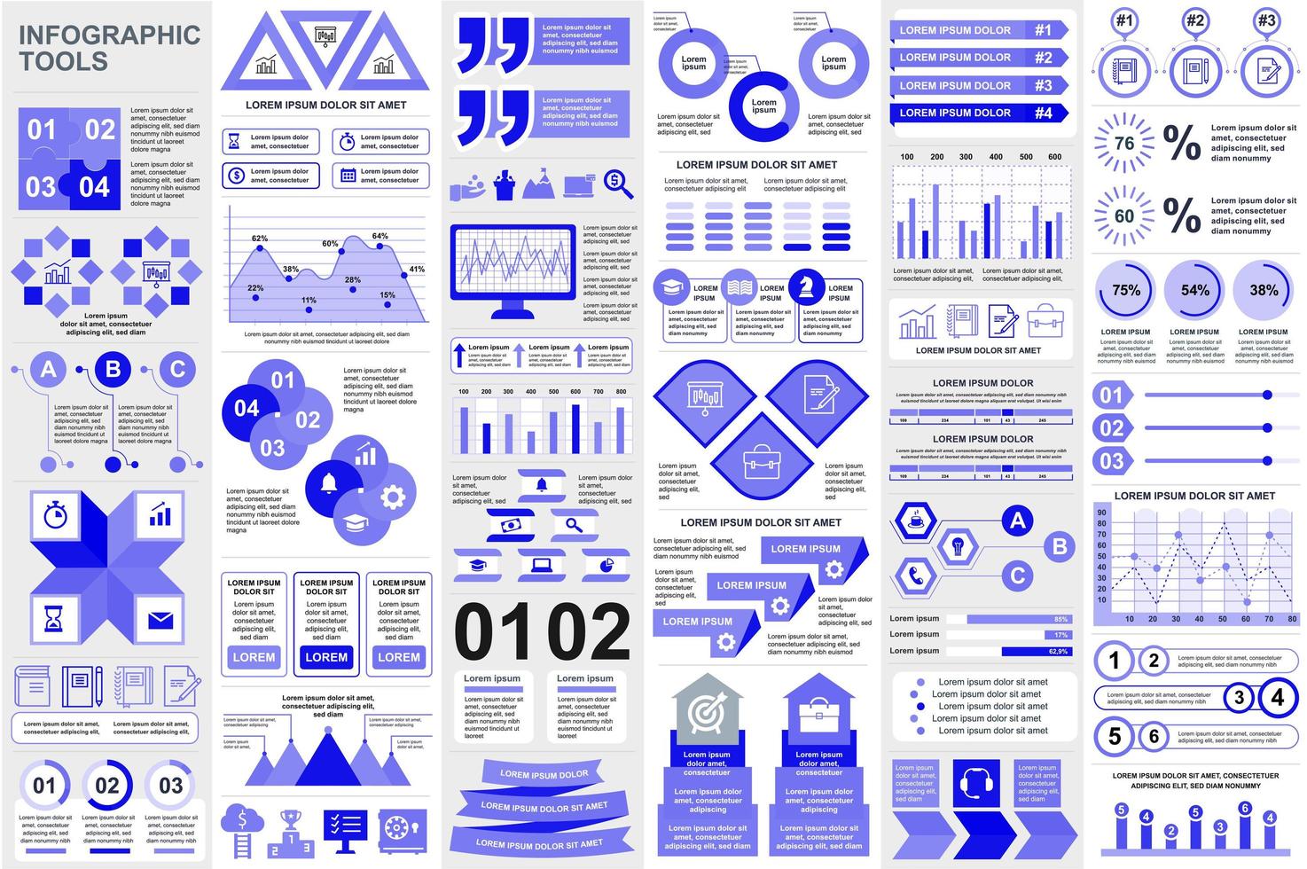 Bundle infographic elements data visualization vector design template. Mega set. Can be used for steps, business processes, workflow, diagram, flowchart concept, timeline, icons, info graphics.