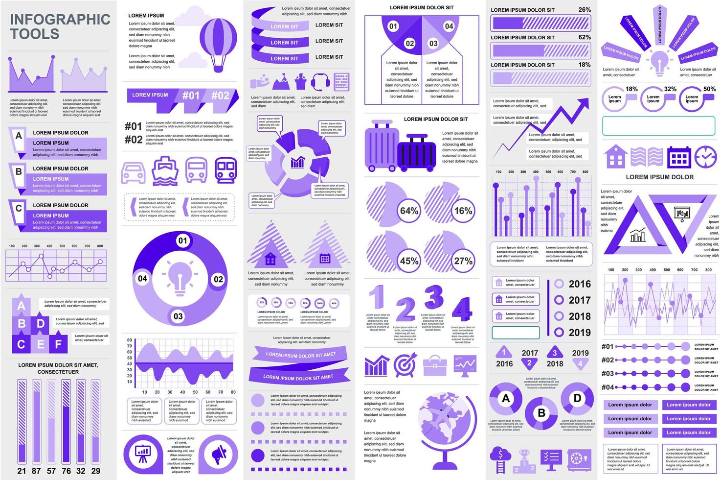 paquete de plantilla de diseño de vector de visualización de datos de elementos infográficos. mega set. se puede utilizar para pasos, procesos comerciales, flujo de trabajo, diagrama, concepto de diagrama de flujo, línea de tiempo, iconos, gráficos de información.